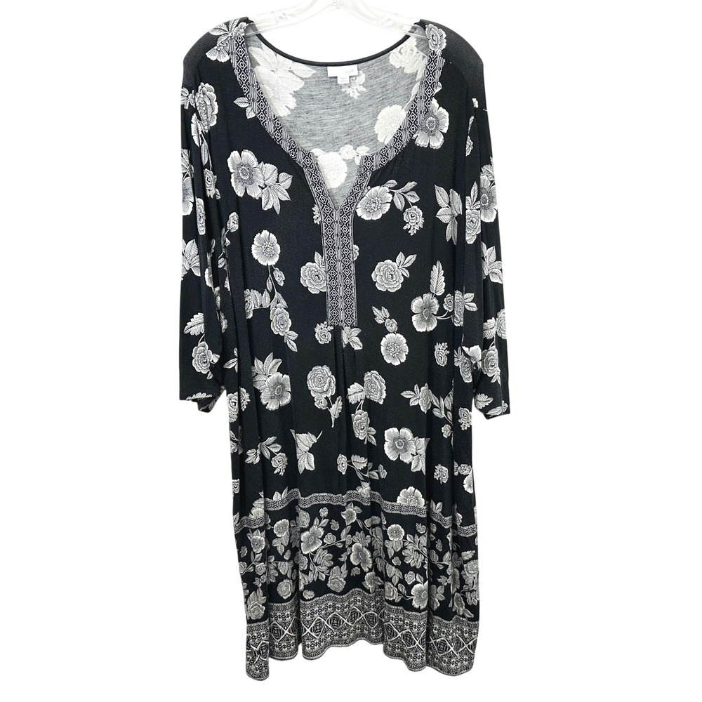J.Jill Plus Size 3X Midi Dress Black White Knit Boho Whimsigoth Cottagecore 982